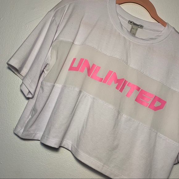 Forever 21 unlimited pink white mesh crop top - Picture 2 of 7